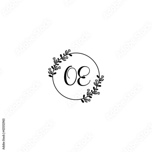 OE initial letters Wedding monogram logos, hand drawn modern minimalistic and frame floral templates