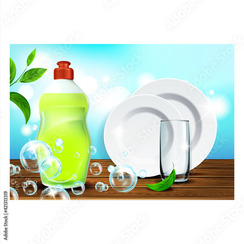 Dish Soap Detergent Promotional Poster Vector Illustration