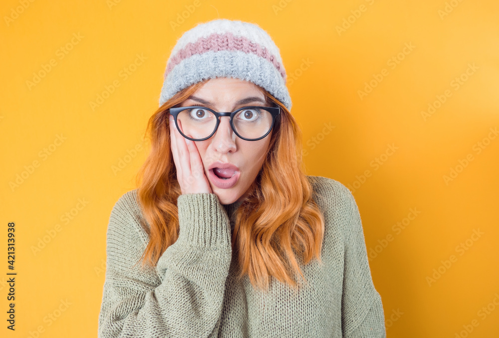 Mistake. Frightened young woman stare to you, isolated on white background Mistake. Frightened young woman stare to you, isolated on white background