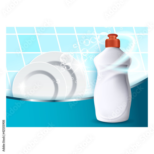 Dish Cleaner Bottle Advertising Poster Vector Illustration