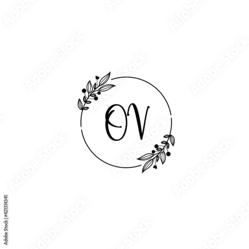 OV initial letters Wedding monogram logos  hand drawn modern minimalistic and frame floral templates