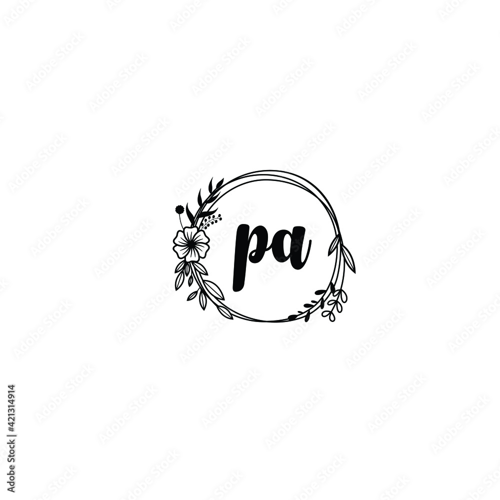 PA initial letters Wedding monogram logos, hand drawn modern minimalistic and frame floral templates