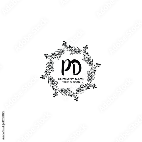 PD initial letters Wedding monogram logos  hand drawn modern minimalistic and frame floral templates
