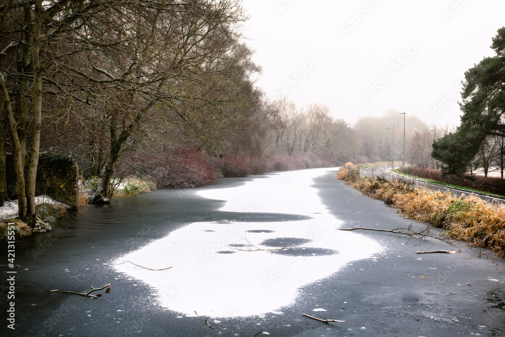 Snow Covered Frozen Canal, Irish Countryside