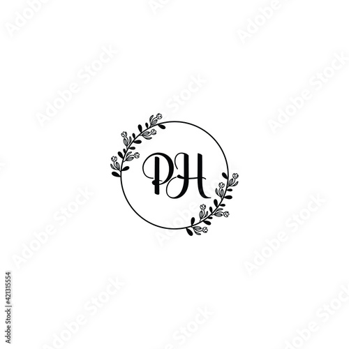 PH initial letters Wedding monogram logos, hand drawn modern minimalistic and frame floral templates