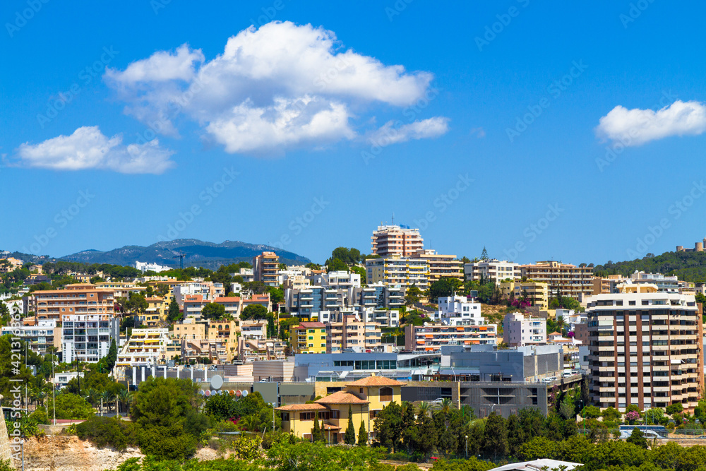Panoramic view suburban Palma Mallorca in summer sunny day morning. Panoramic view suburban Palma Mallorca in summer sunny day morning.