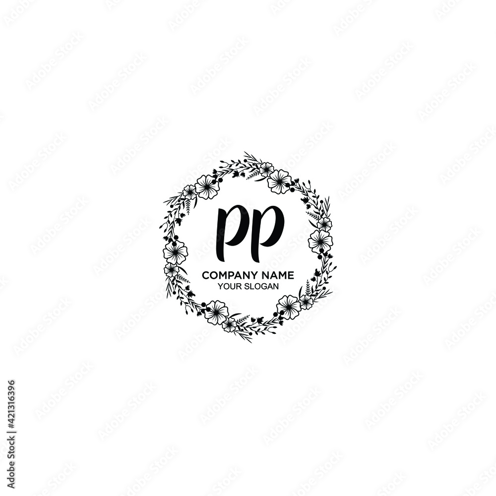PP initial letters Wedding monogram logos, hand drawn modern minimalistic and frame floral templates
