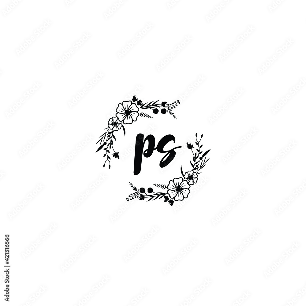 PS initial letters Wedding monogram logos, hand drawn modern minimalistic and frame floral templates