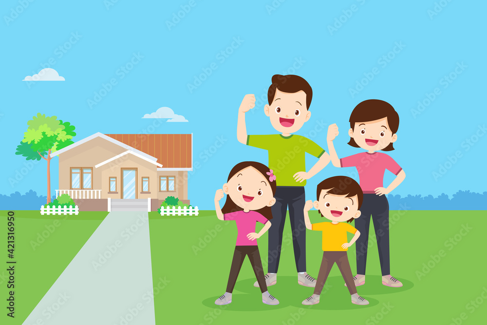 family Exercise together with them house background