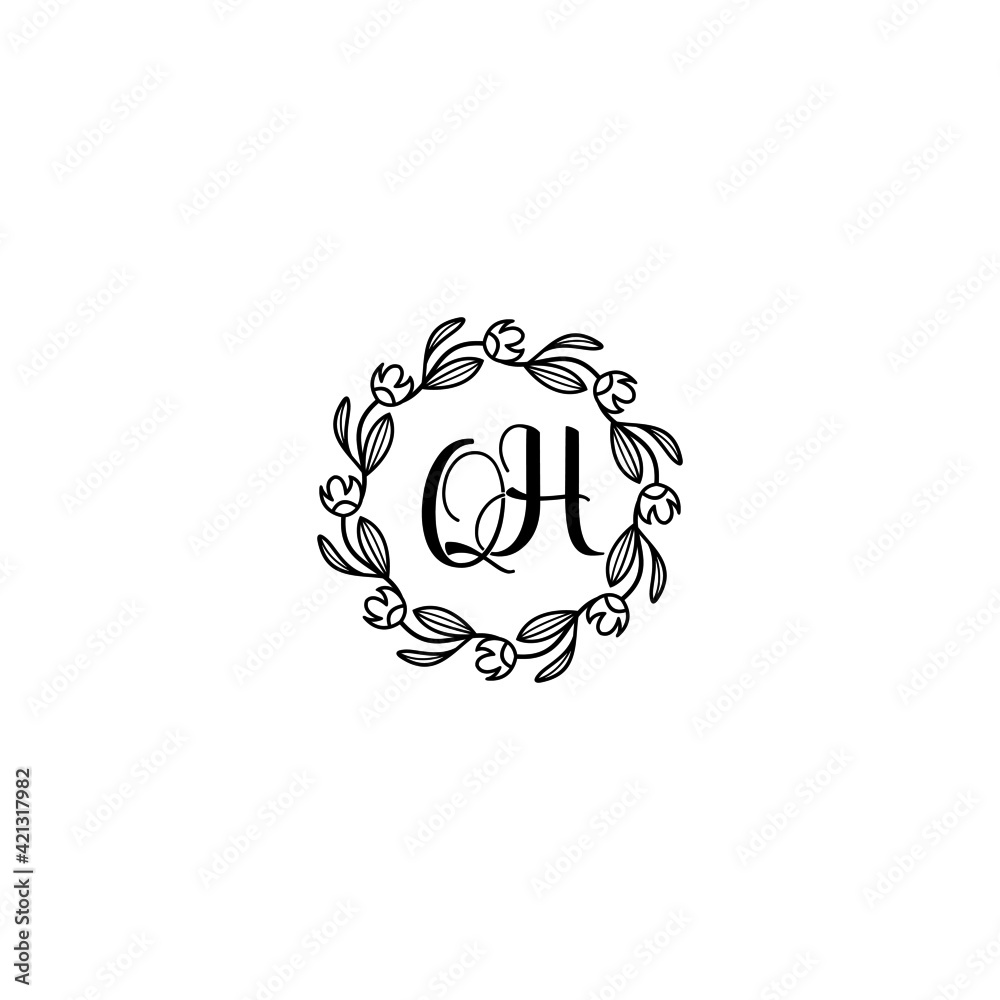 QH initial letters Wedding monogram logos, hand drawn modern minimalistic and frame floral templates QH initial letters Wedding monogram logos, hand drawn modern minimalistic and frame floral templates