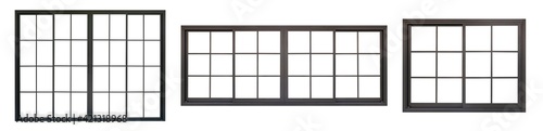black metallic window and door frame set isolated on white background