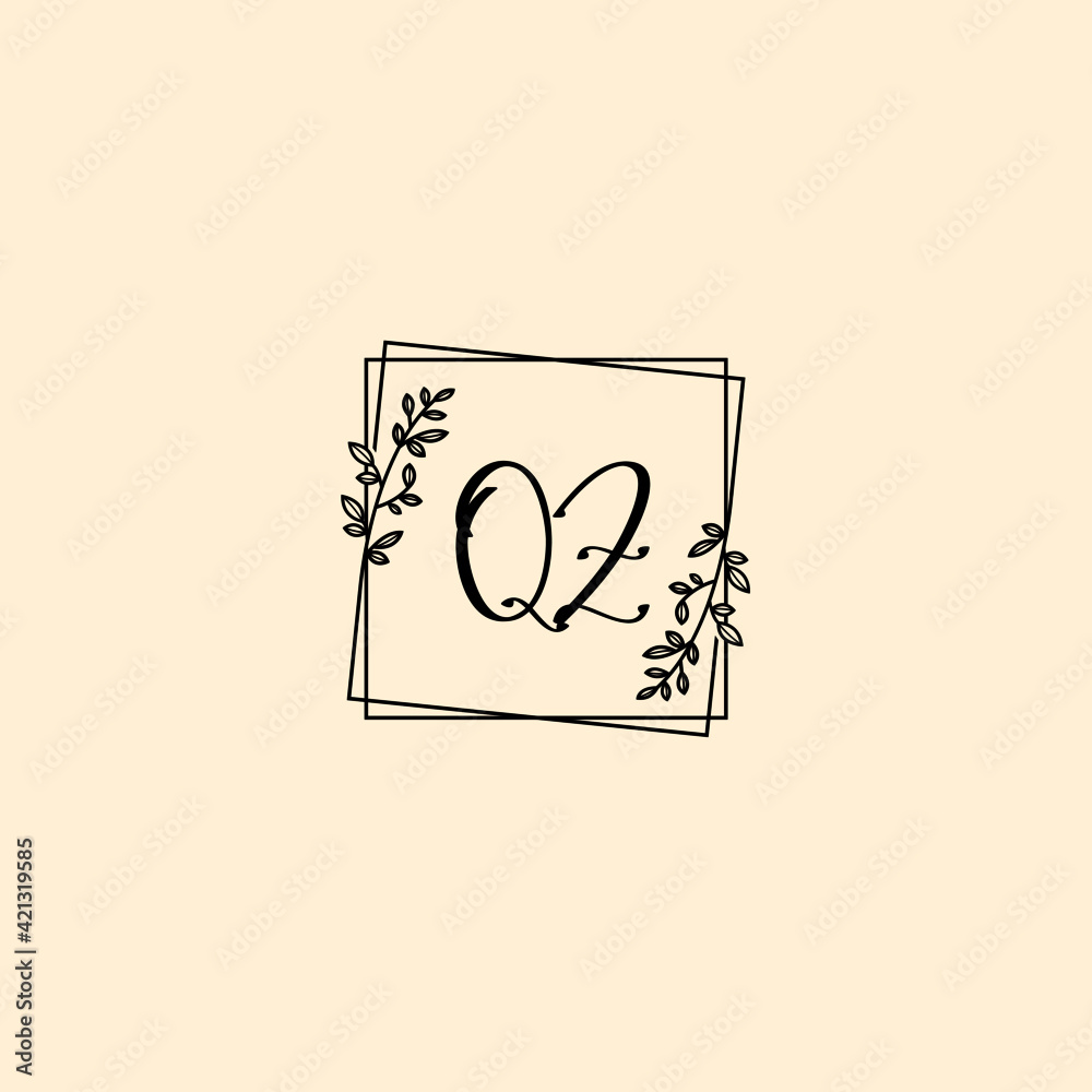 QZ initial letters Wedding monogram logos, hand drawn modern minimalistic and frame floral templates QZ initial letters Wedding monogram logos, hand drawn modern minimalistic and frame floral templates