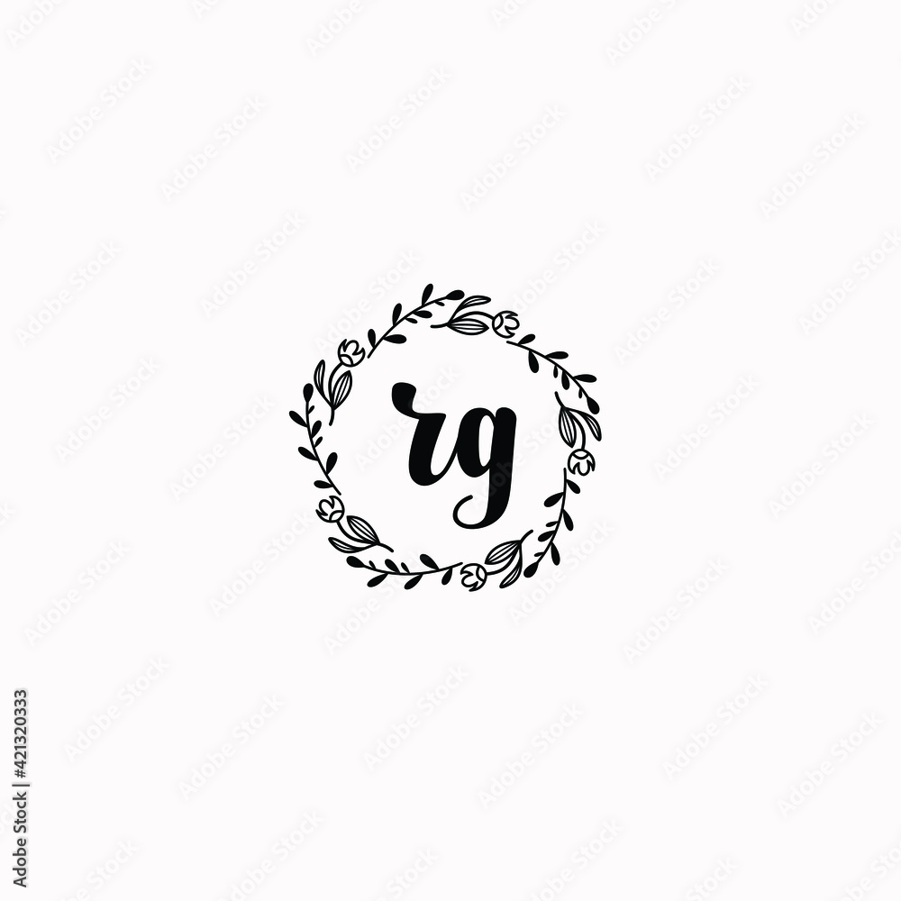 RG initial letters Wedding monogram logos, hand drawn modern minimalistic and frame floral templates