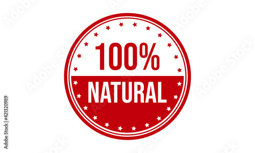 100% Natural Rubber Stamp. 100% Natural Grunge Stamp Seal Vector Illustration