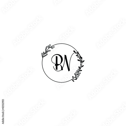 RN initial letters Wedding monogram logos, hand drawn modern minimalistic and frame floral templates