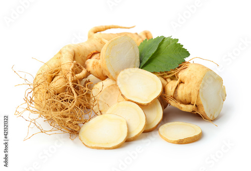 Ginseng roots on a white background