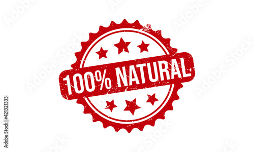 100% Natural Rubber Stamp. 100% Natural Grunge Stamp Seal Vector Illustration