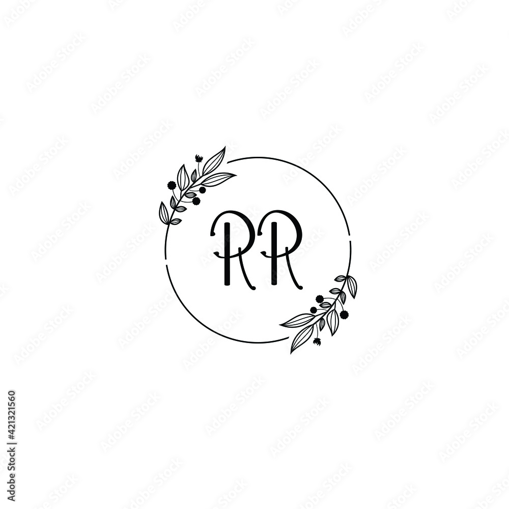 RR initial letters Wedding monogram logos, hand drawn modern minimalistic and frame floral templates