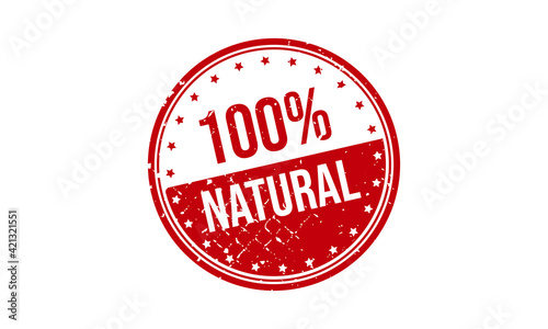 100% Natural Rubber Stamp. 100% Natural Grunge Stamp Seal Vector Illustration