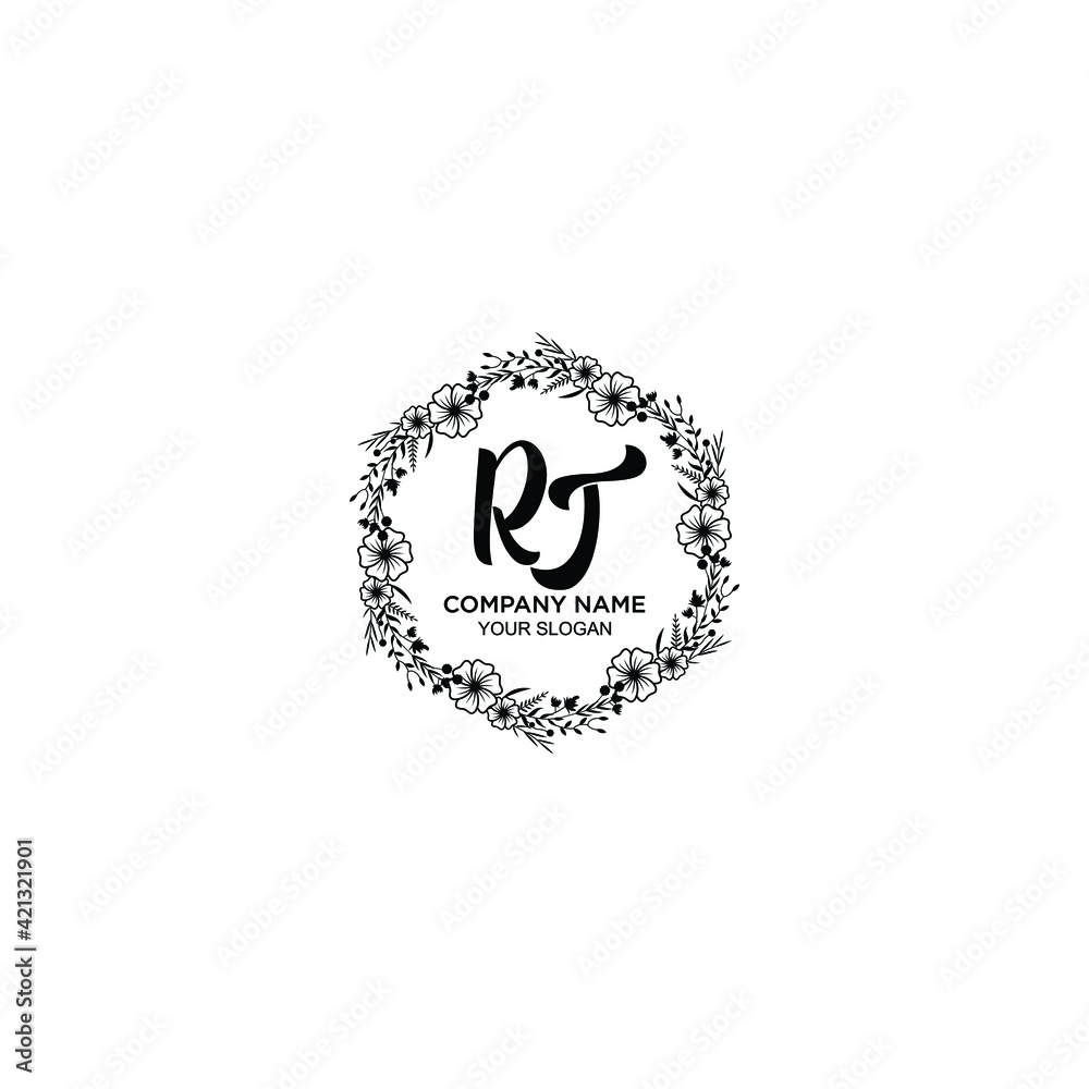 RT initial letters Wedding monogram logos, hand drawn modern minimalistic and frame floral templates