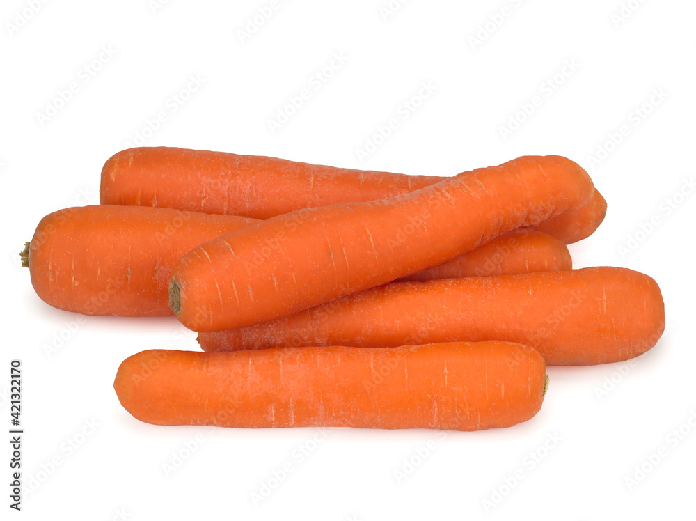Washed carrots isolated on white background, close up Washed carrots isolated on white background, close up