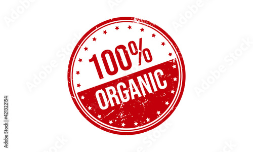 100% Organic Rubber Stamp. 100% Organic Grunge Stamp Seal Vector Illustration