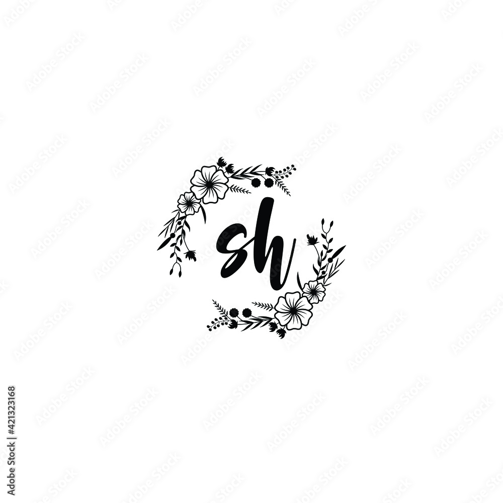 SH initial letters Wedding monogram logos, hand drawn modern minimalistic and frame floral templates SH initial letters Wedding monogram logos, hand drawn modern minimalistic and frame floral templates