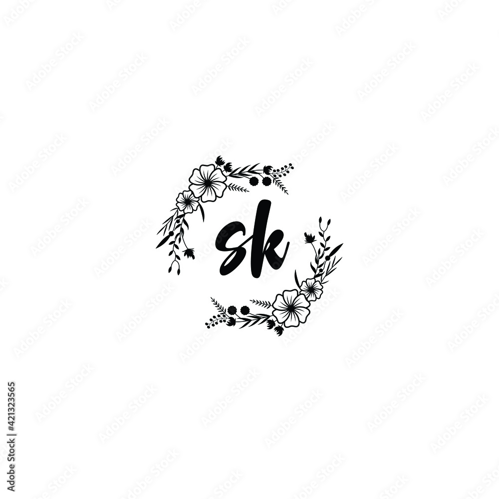SK initial letters Wedding monogram logos, hand drawn modern minimalistic and frame floral templates SK initial letters Wedding monogram logos, hand drawn modern minimalistic and frame floral templates