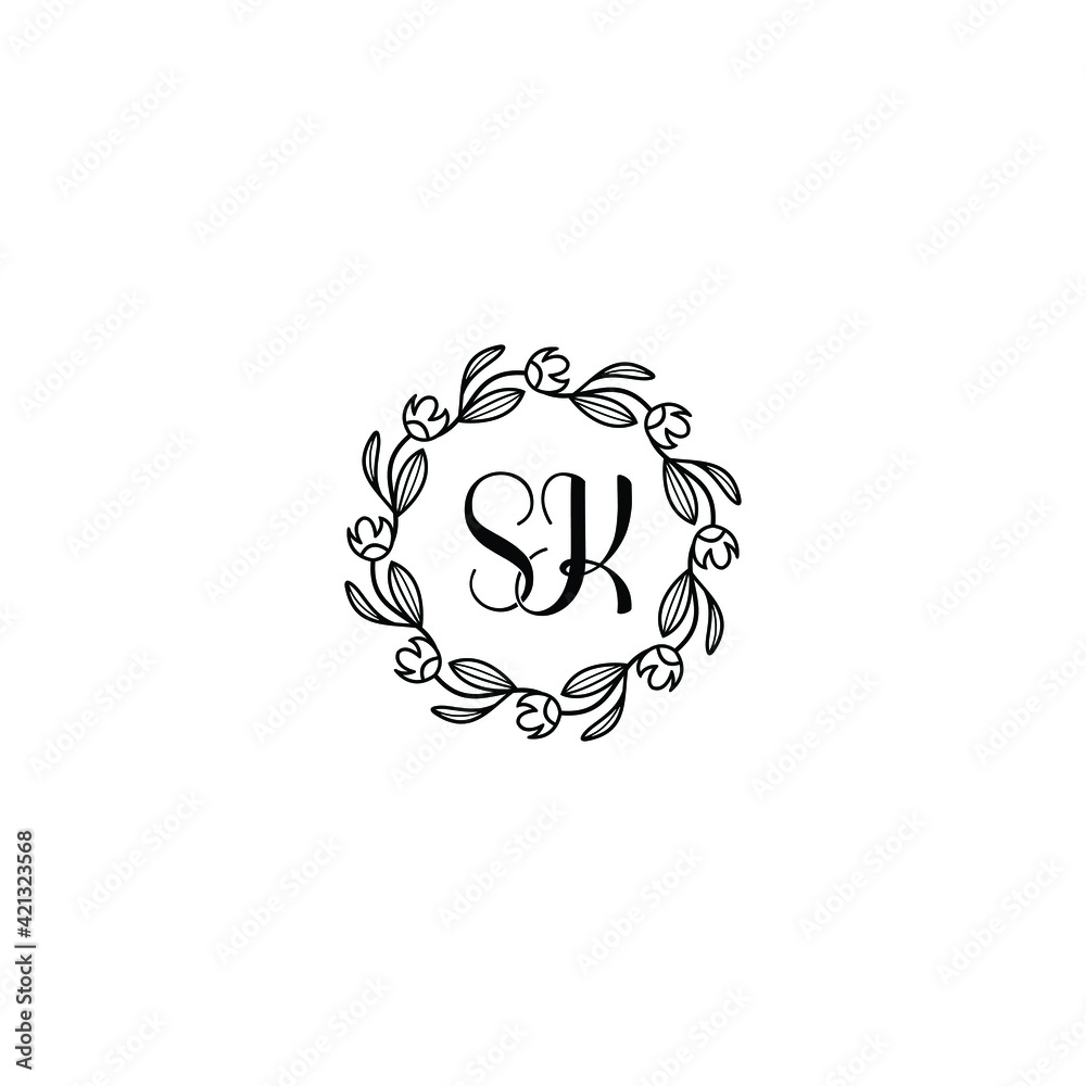 SK initial letters Wedding monogram logos, hand drawn modern minimalistic and frame floral templates SK initial letters Wedding monogram logos, hand drawn modern minimalistic and frame floral templates