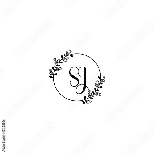 SJ initial letters Wedding monogram logos, hand drawn modern minimalistic and frame floral templates