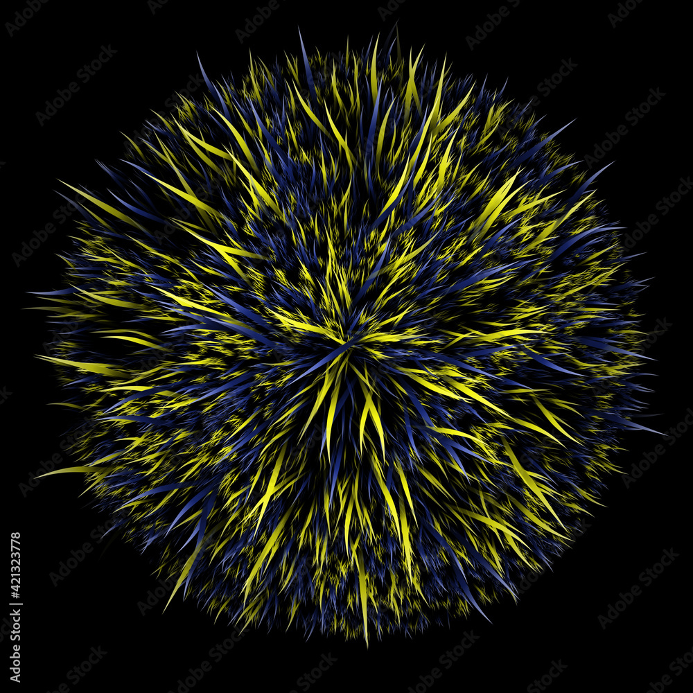 floof fractal flower on black background, 3d illustration