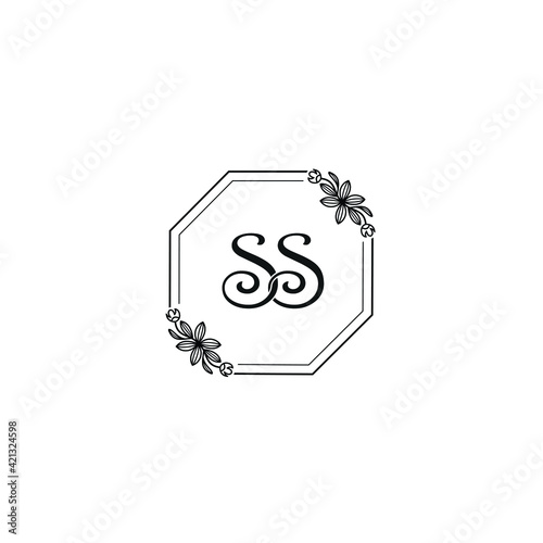 SS initial letters Wedding monogram logos, hand drawn modern minimalistic and frame floral templates