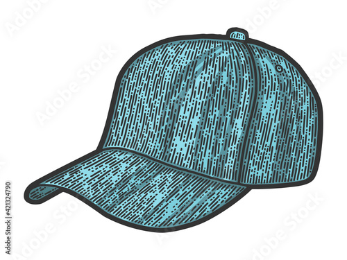Sports baseball caps, hat. Sketch scratch board imitation color.