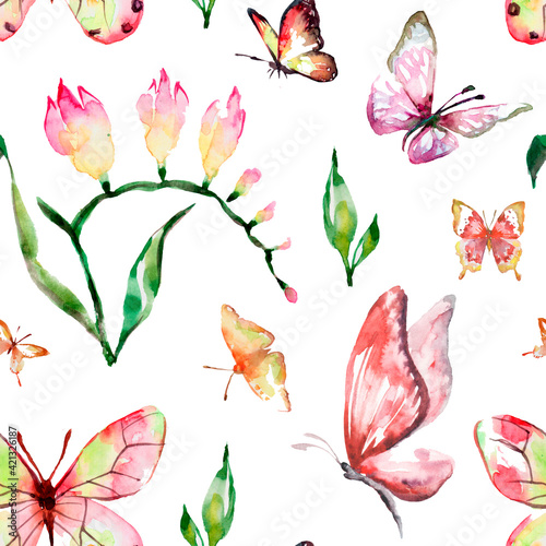 seamless pattern with flowers and butterfly © Маргарита Шевчишена