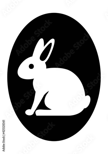 Icono de conejo blanco sobre elipse negra