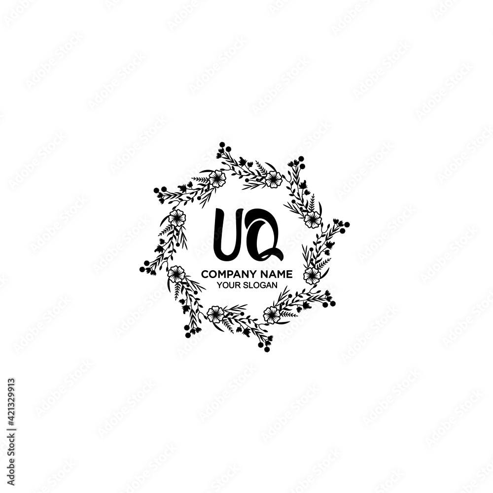 UQ initial letters Wedding monogram logos, hand drawn modern minimalistic and frame floral templates