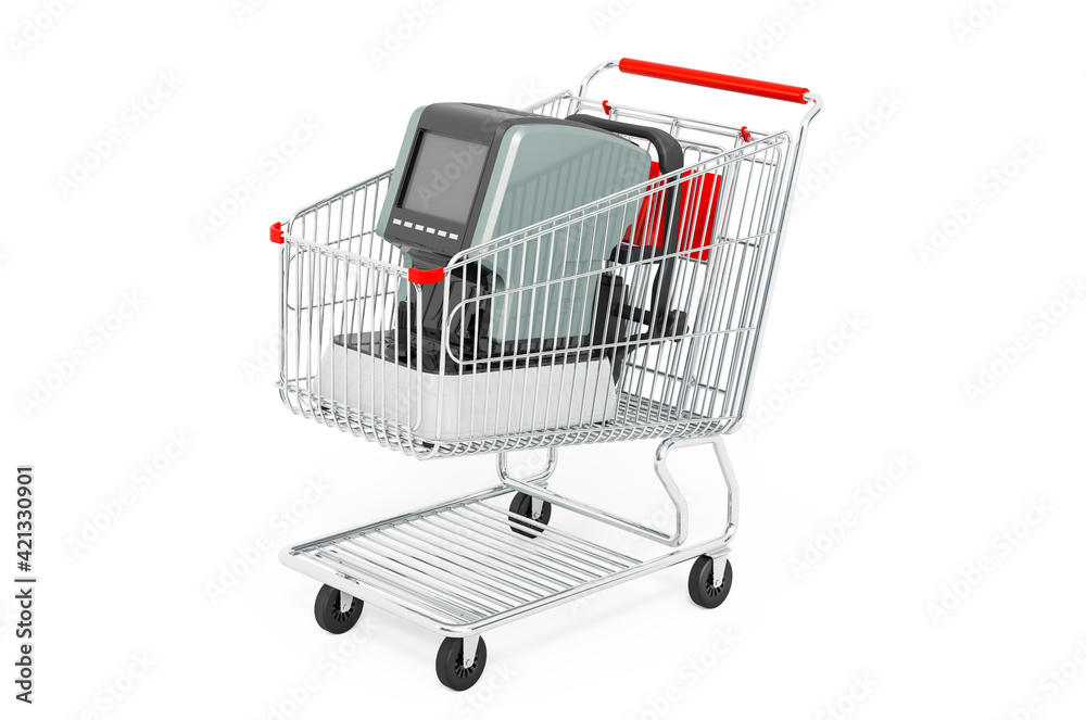 Shopping cart with auto refractometer. 3D rendering