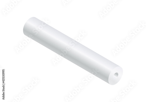 Isometric vector illustration blank paper roll mock up isolated on white background. Realistic paper roll or fabric roll icon in flat cartoon style. White textile or paper roll mockup template.