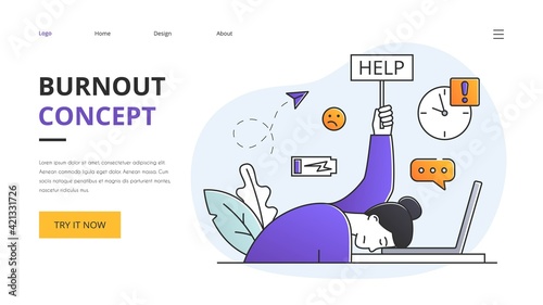 BurnOut concept with person slumped over a laptop computer