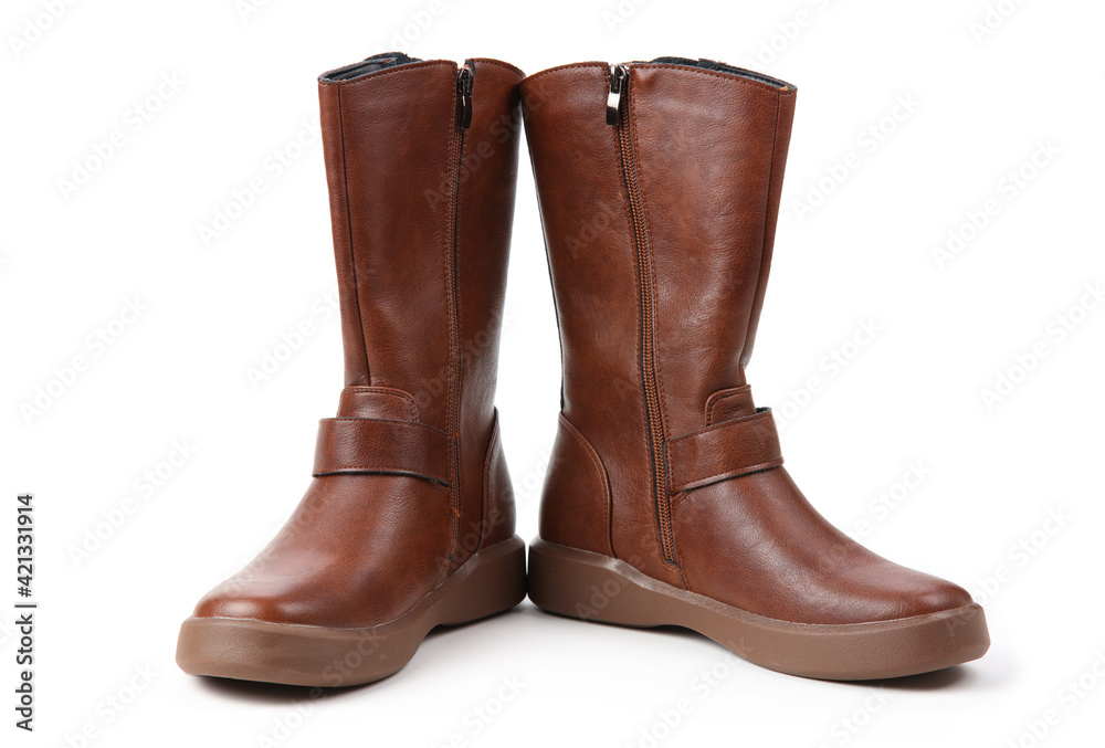 brown leather boots isolated