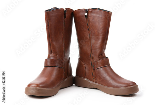 brown leather boots isolated