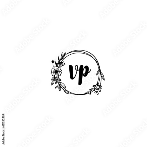 VP initial letters Wedding monogram logos  hand drawn modern minimalistic and frame floral templates