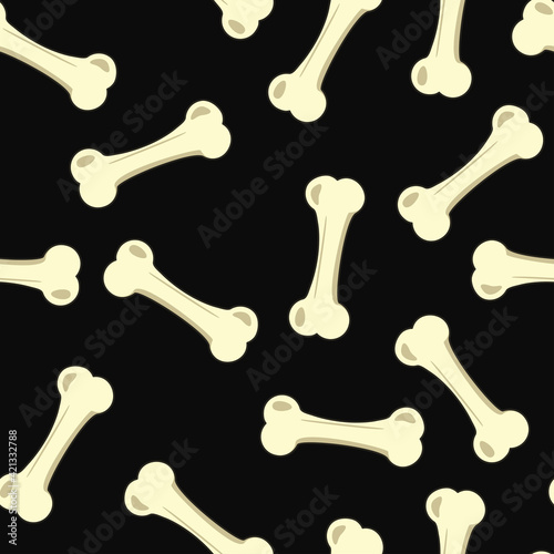  Dog bones on a black seamless background, vector graphics
