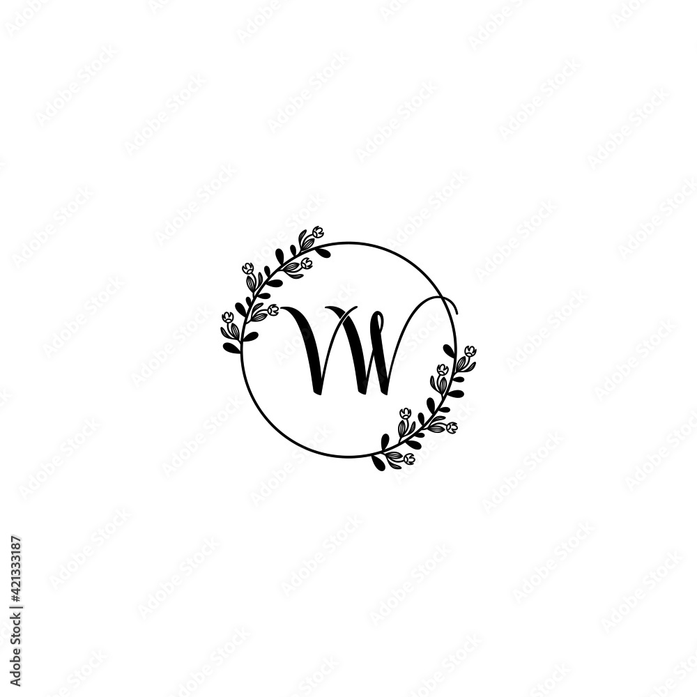 VW initial letters Wedding monogram logos, hand drawn modern minimalistic and frame floral templates