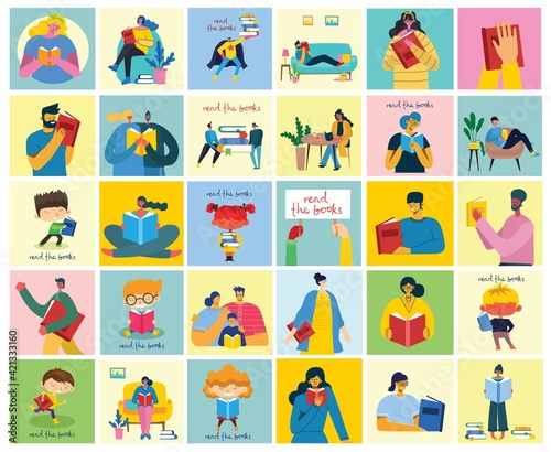 Vector concept illustrations of World Book Day, Reading the books and Book festival in the flat style.