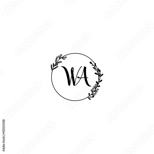 WA initial letters Wedding monogram logos, hand drawn modern minimalistic and frame floral templates