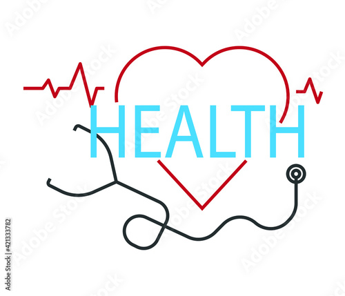 Healthcare stethoscope and heart vector banner. Health concept design. Health day emblem. Vector illustration for web, mobile apps and print products.
