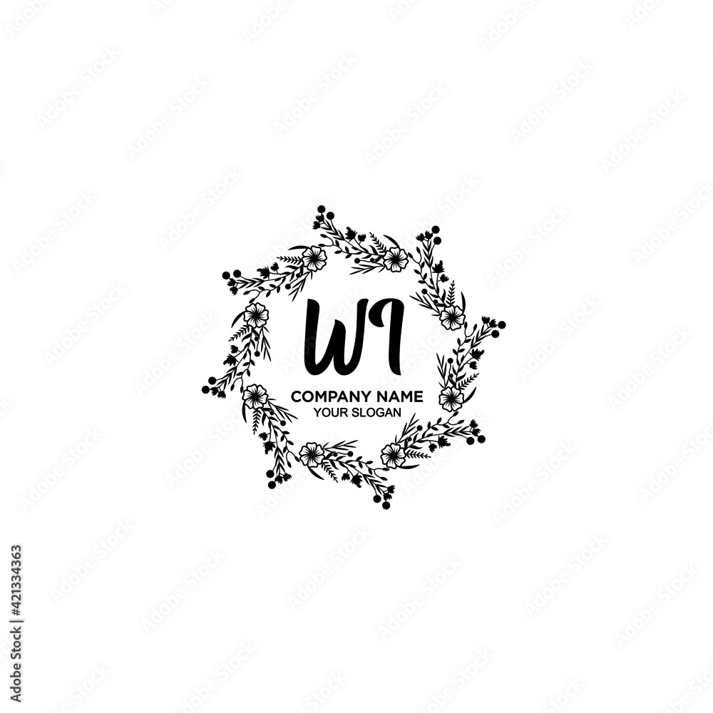 WI initial letters Wedding monogram logos, hand drawn modern minimalistic and frame floral templates WI initial letters Wedding monogram logos, hand drawn modern minimalistic and frame floral templates