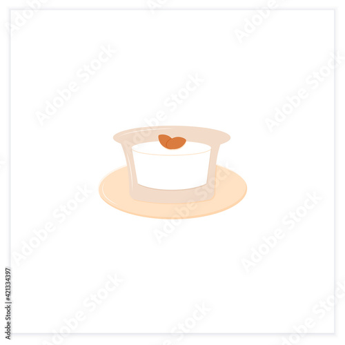 Almond tofu flat icon.Traditional Japanese dessert. Delicates. Annin tofu.Spring Japanese food concept. Vector illustration.