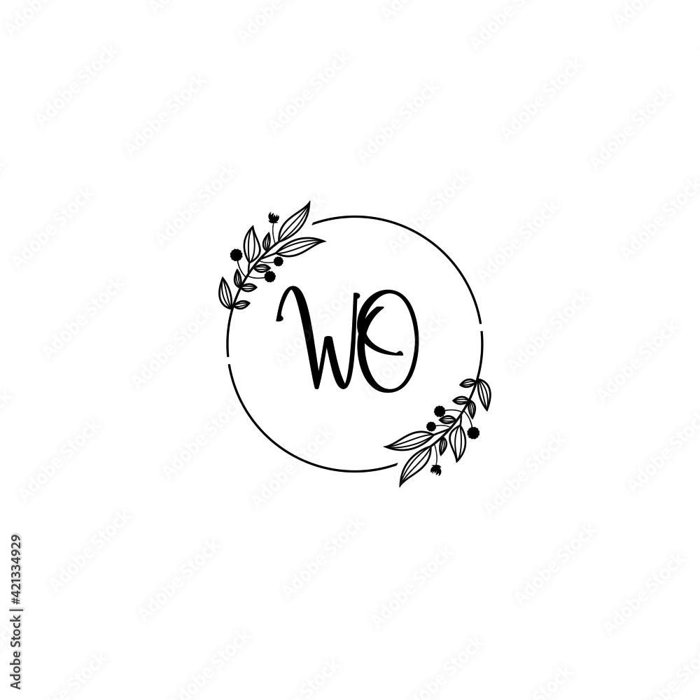 WO initial letters Wedding monogram logos, hand drawn modern minimalistic and frame floral templates WO initial letters Wedding monogram logos, hand drawn modern minimalistic and frame floral templates